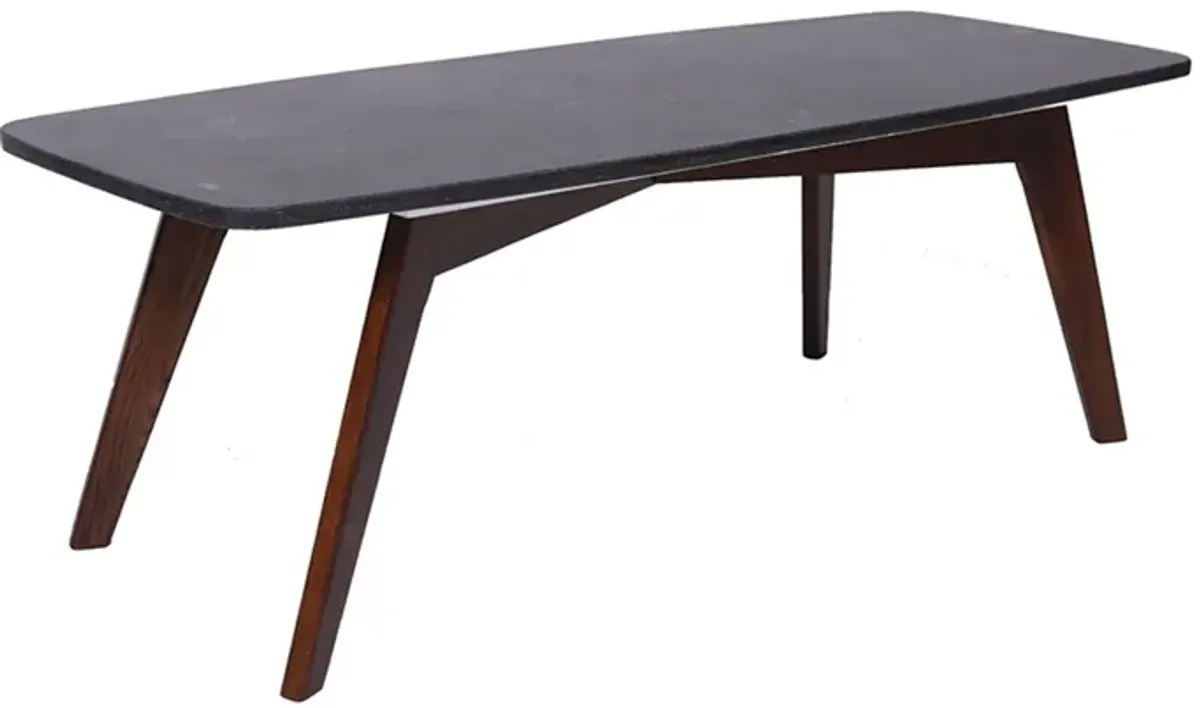 Faura 18" x 43.5" Rectangular Italian Black Marble Coffee Table with Walnut Legs