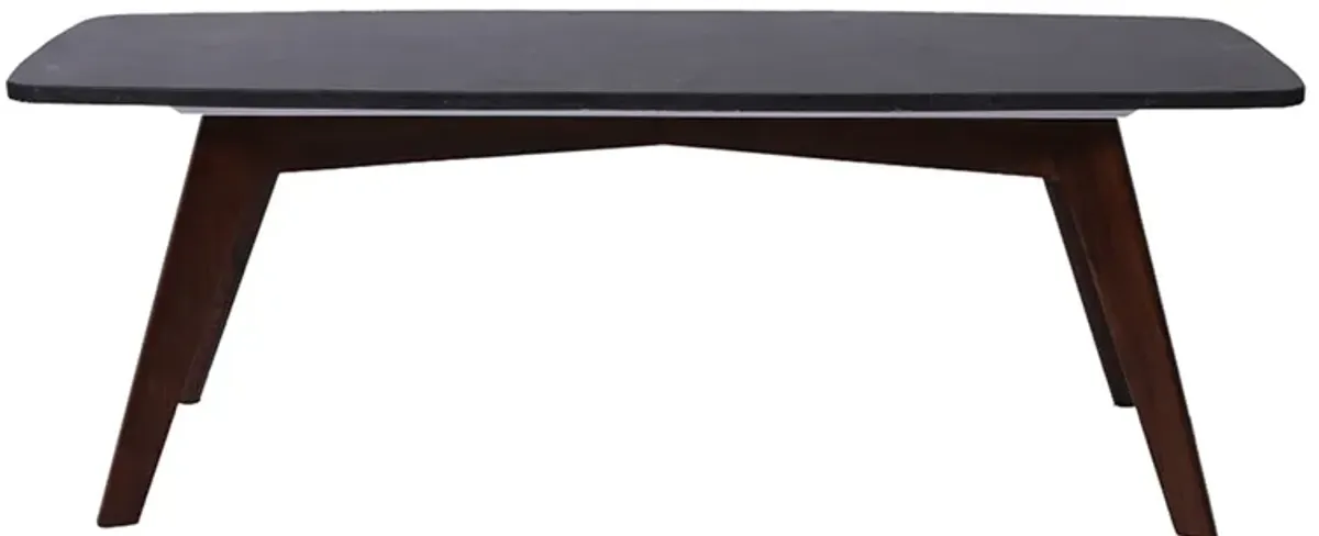 Faura 18" x 43.5" Rectangular Italian Black Marble Coffee Table with Walnut Legs