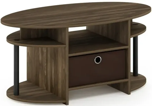 FURINNO JAYA Simple Design Oval Coffee Table, Columbia Walnut/Black/Dark Brown