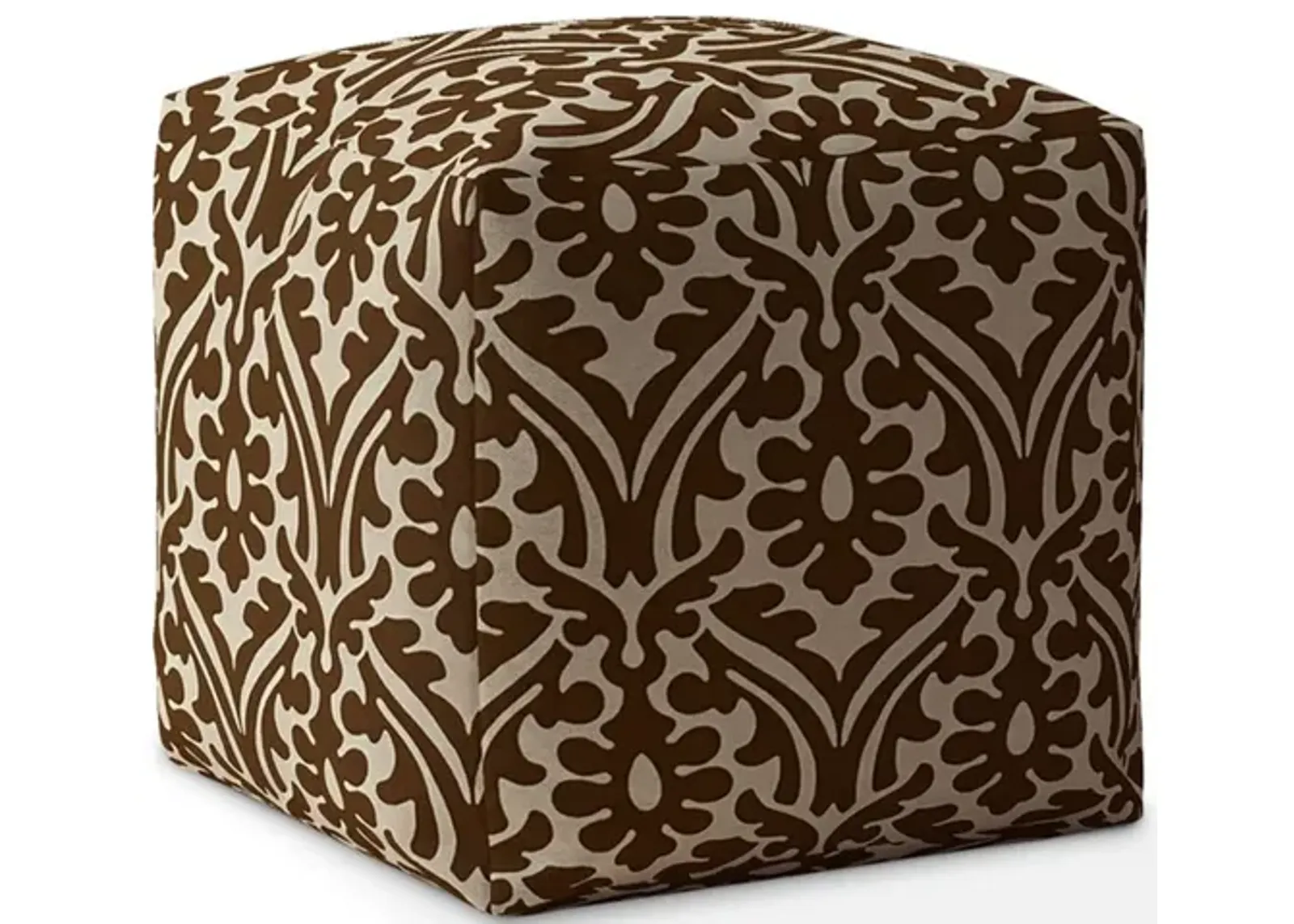 Homezia 17" Brown Damask Pouf Ottoman