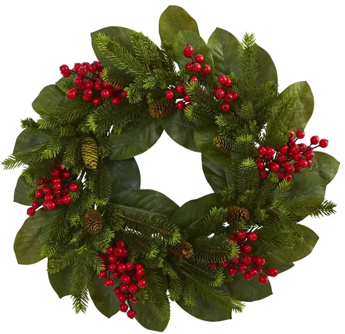 Hivvago 24" Magnolia Leaf, Berry and Pine Artificial Wreath