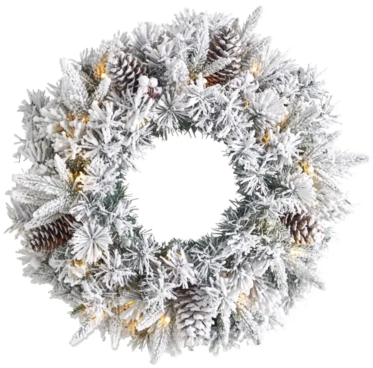 Hivvago 20" Flocked Artificial Christmas Wreath with 35 Warm White LED Lights