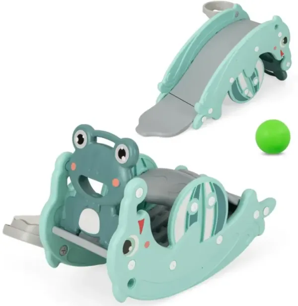 Hivvago 3-in-1 Kids Slide Rocking Horse Set Convertible Toddler Slide with Basketball Hoop