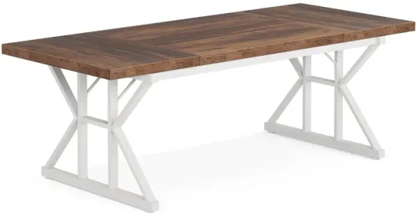 Executive Office Desk, 71 Inch Rectangular Brown Wood Top, White Metal - Benzara