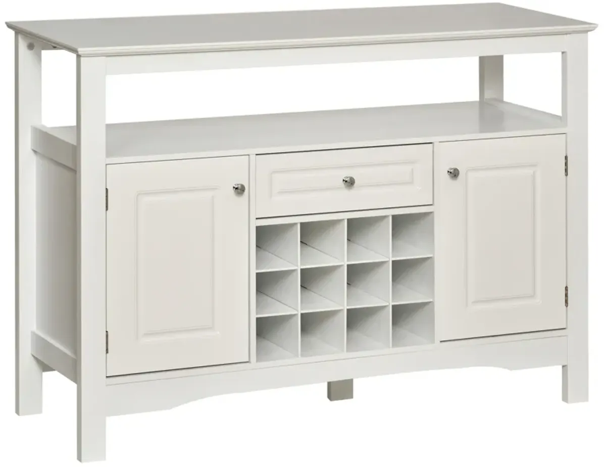 White Dining Room Hutch: Sideboard Buffet with Wine Rack and Drawer