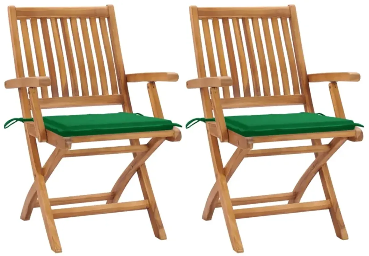 vidaXL Garden Chairs 2 pcs with Green Cushions Solid Teak Wood