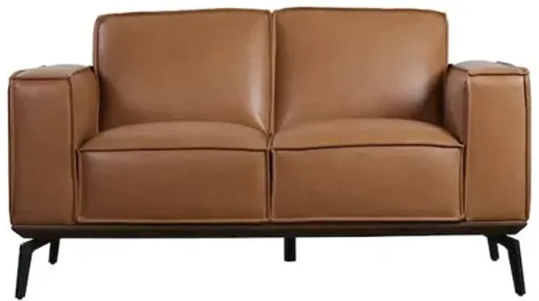Porter Designs Carina Top Grain Leather Loveseat, Brown