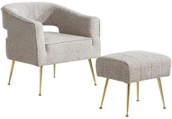 2 Pc Gray Accent Chair And Ottoman With Gold Legs