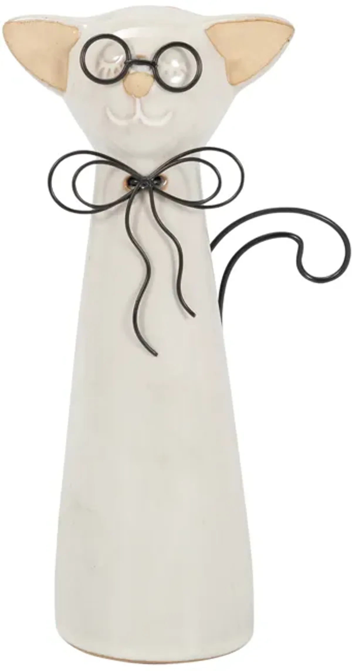 Cer, 8"h Cat W/ Glasses, Beige