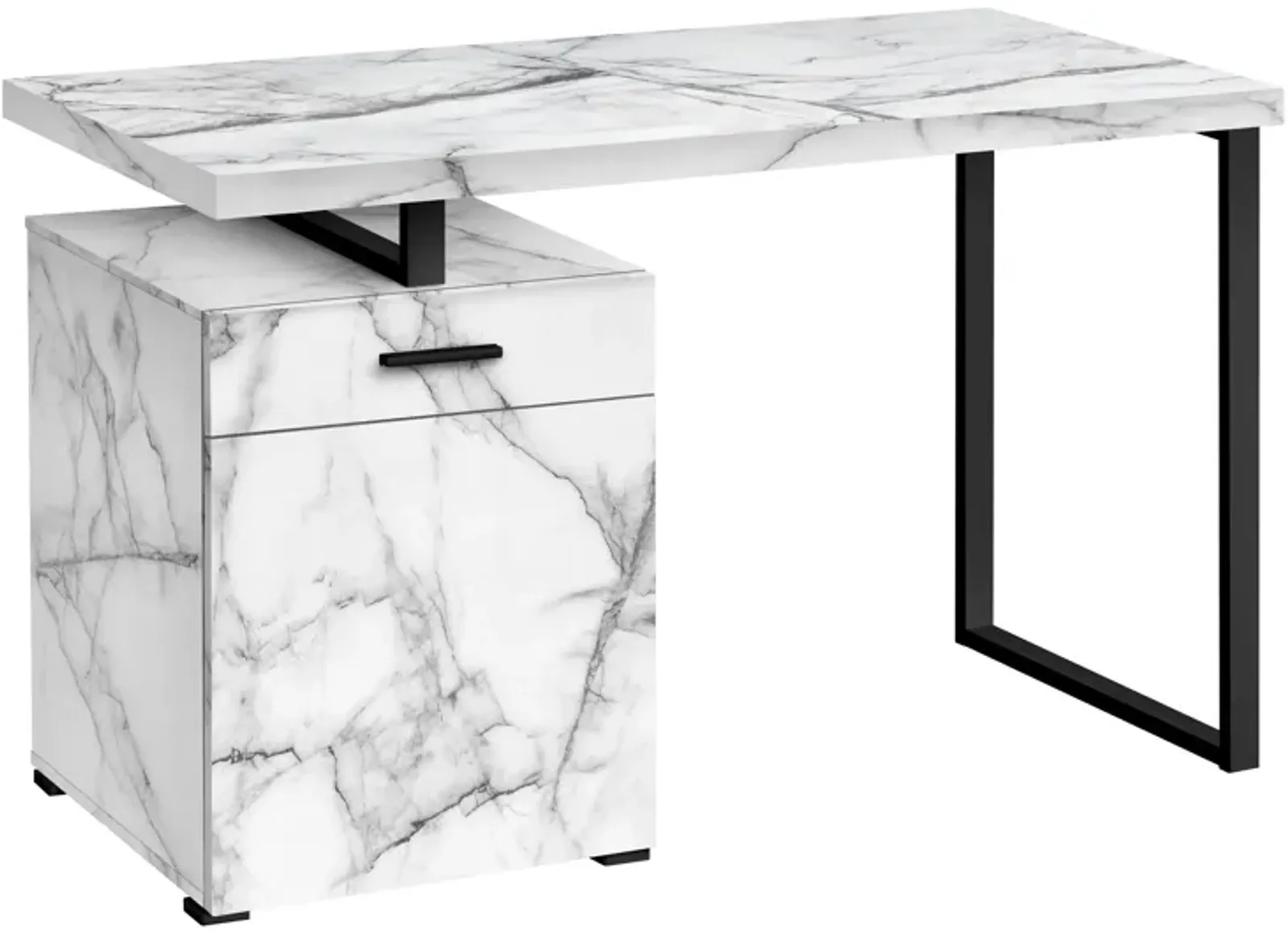 Monarch Specialties I 7762 Computer Desk, Home Office, Laptop, Left, Right Set-up, Storage Drawers, 48"L, Work, Metal, Laminate, White Marble Look, Black, Contemporary, Modern