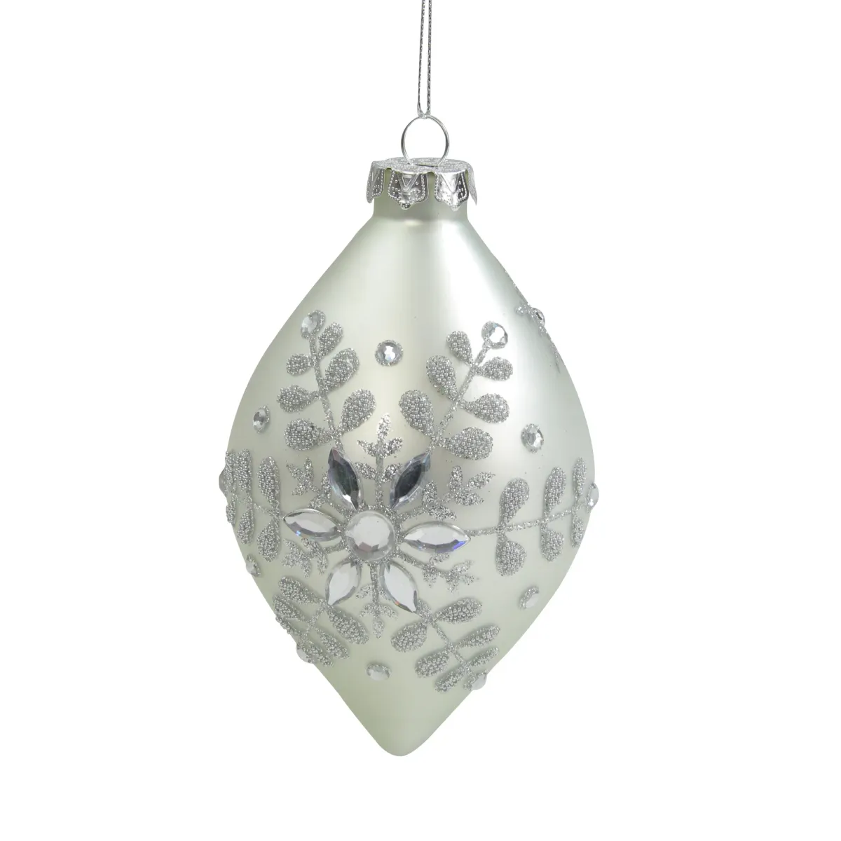 Matte Silver Glittery Snowflake Glass Christmas Finial Ornament 6"