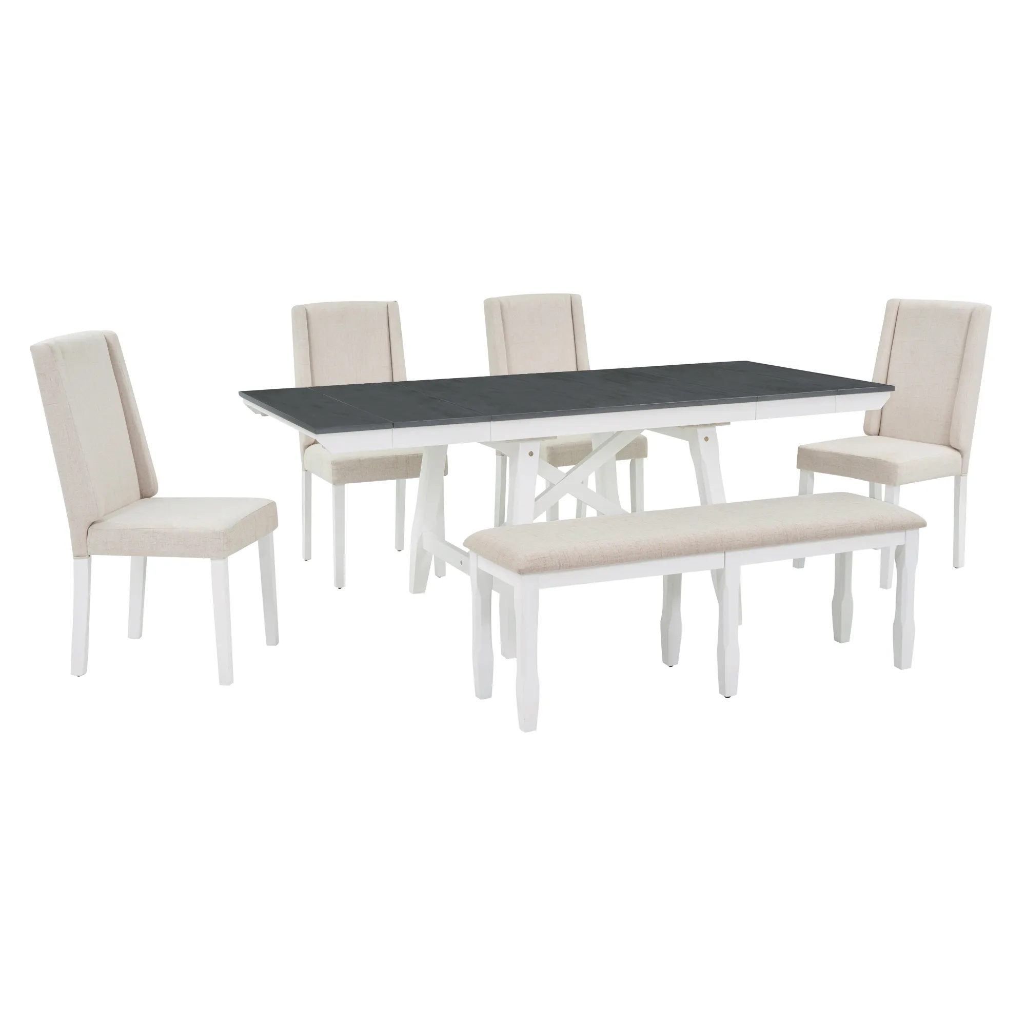 Merax 6-Piece Classic Dining Table Set of 4 Chairs and 1 Bench