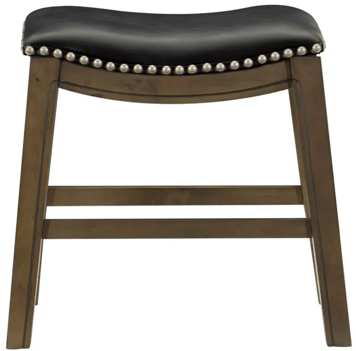 Miel 20 Inch Dining Stool, Black Faux Leather and Brown Solid Wood - Benzara