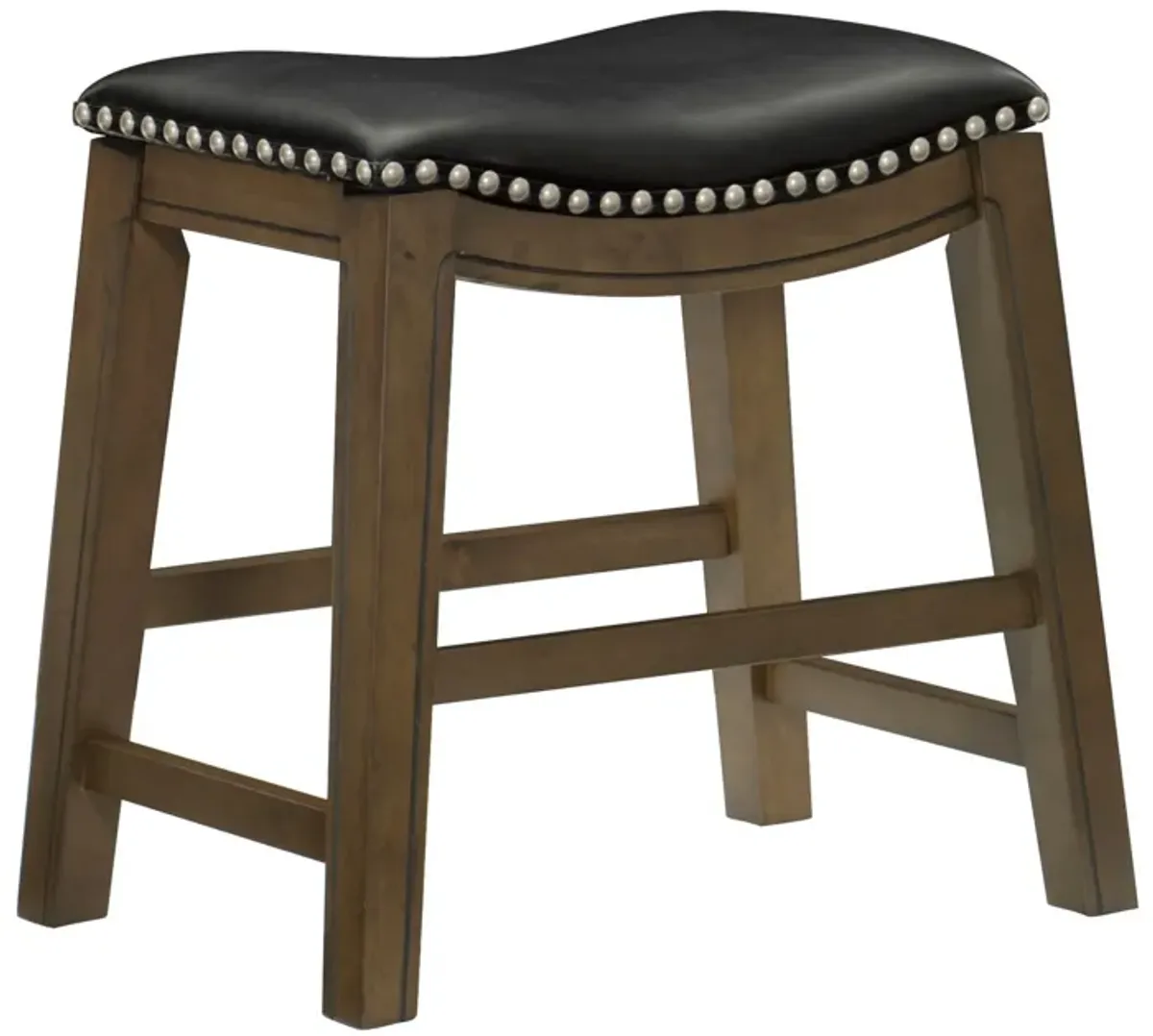 Miel 20 Inch Dining Stool, Black Faux Leather and Brown Solid Wood - Benzara