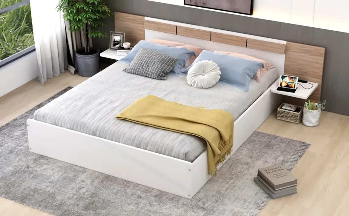 Streamdale Queen Size Platform Bed With Headboard, Shelves, USB Ports And Sockets