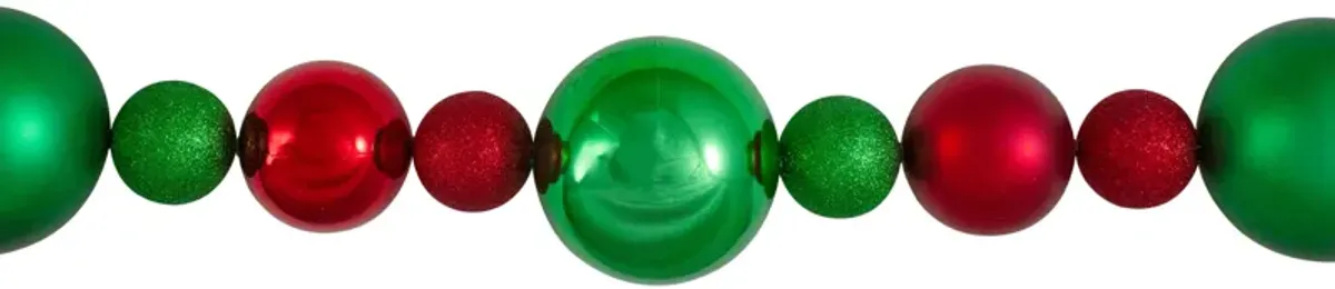 6' Red and Green 3-Finish Shatterproof Ball Christmas Garland