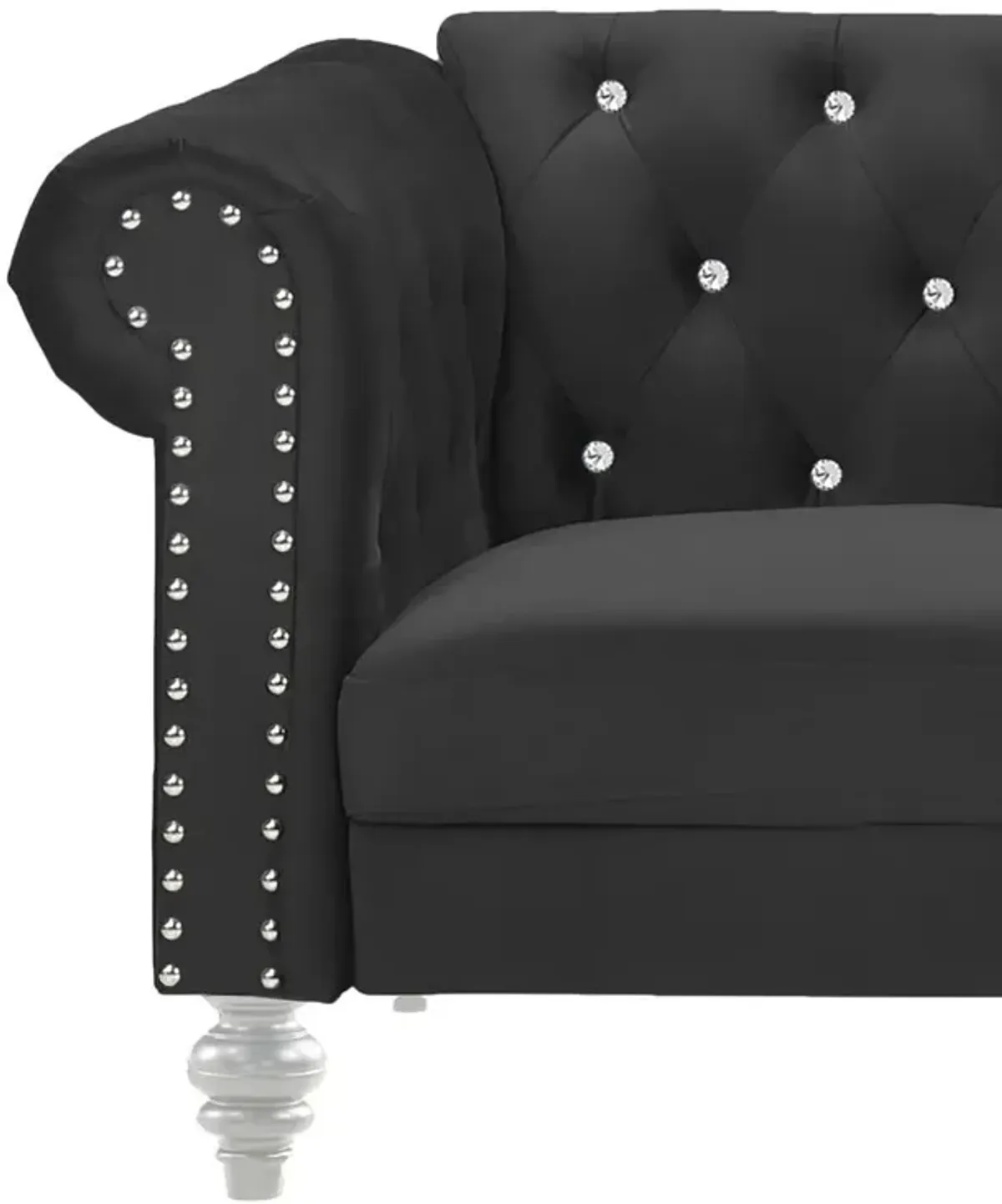 New Classic Furniture Furniture Emma Velvet Fabric Sofa with Rolled Arms in Black