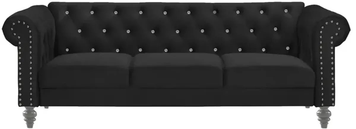 New Classic Furniture Furniture Emma Velvet Fabric Sofa with Rolled Arms in Black