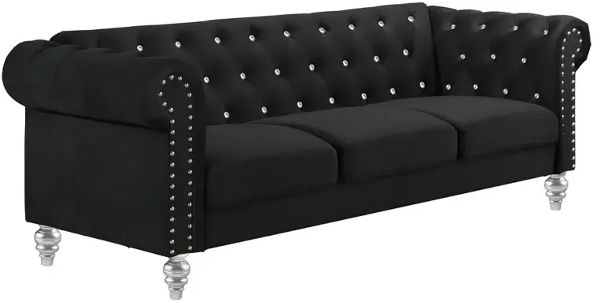 New Classic Furniture Furniture Emma Velvet Fabric Sofa with Rolled Arms in Black