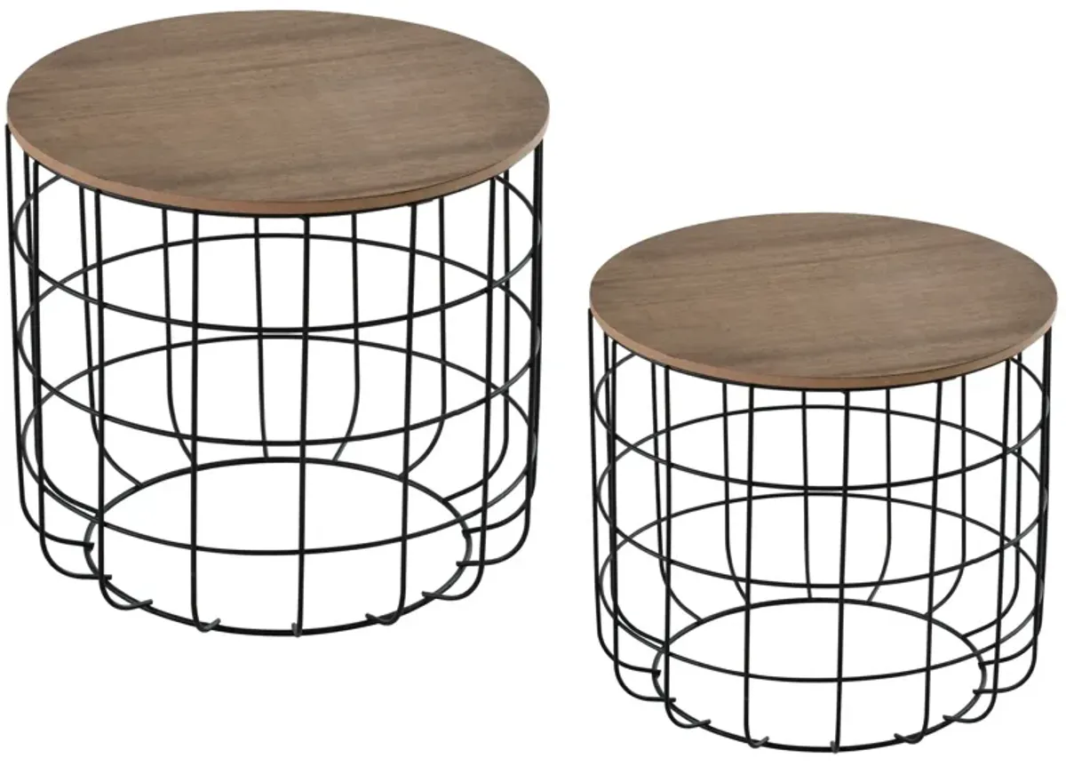 Brown/Black Living Set: Industrial Coffee and End Table Combo