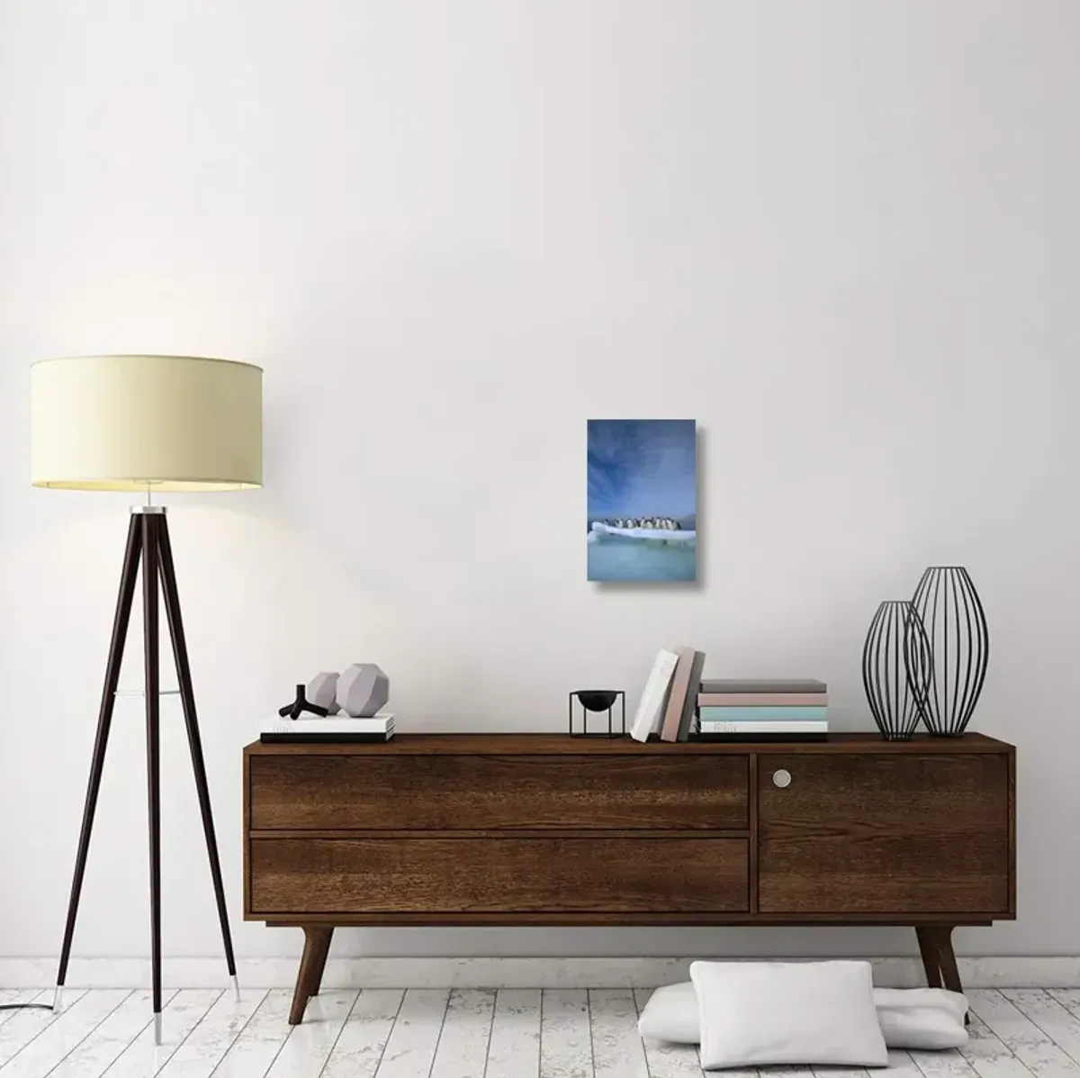 Adelie Penguin group crowding on melting summer ice floe, Possession Island, Ross Sea, Antarctica-Canvas Art-12x18