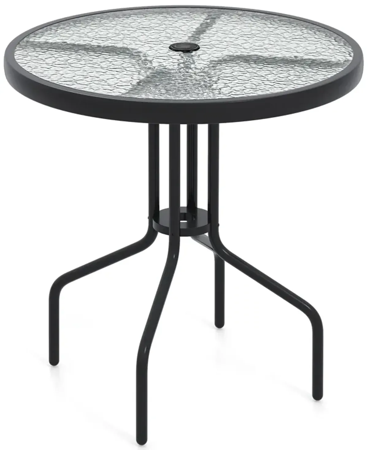 Round Patio Dining Table with Rippled Tempered Glass for Outdoor Backyard