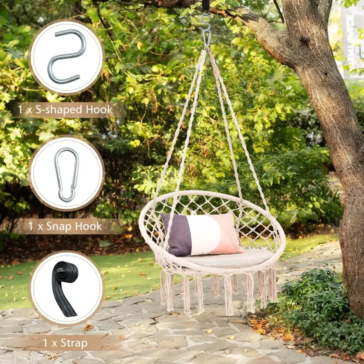 Cushioned Hammock Swing Chair with Hanging Kit