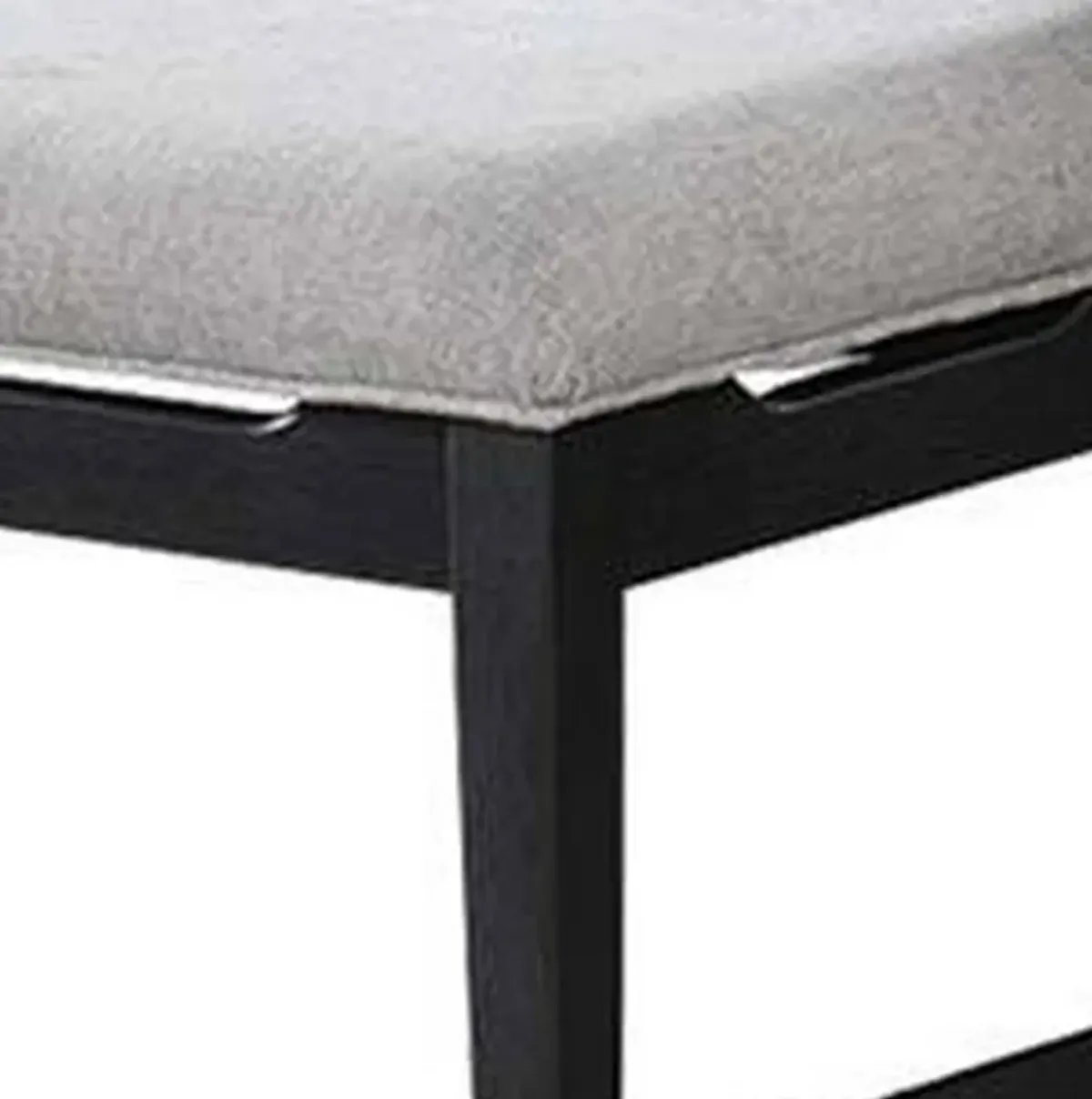 Remus Dining Bench, 58 Inch Black Embossed Wood, Light Gray Fabric - Benzara