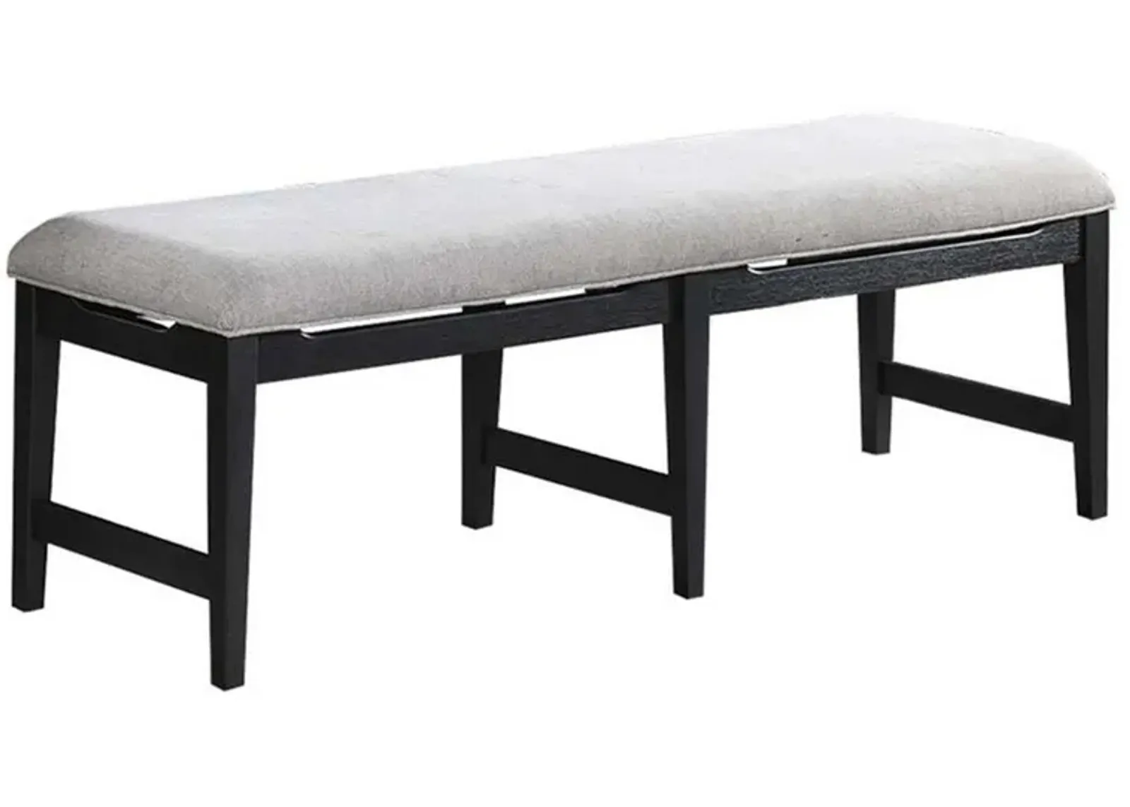 Remus Dining Bench, 58 Inch Black Embossed Wood, Light Gray Fabric - Benzara