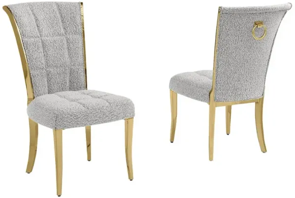 Rich Gray Boucle Side Chairs With Gold Base (Set Of 2)
