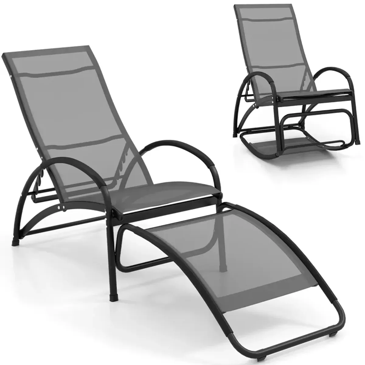 2-in-1 Outdoor Rocking Chair with 4-Position Adjustable Backrest for Patio Porch Poolside