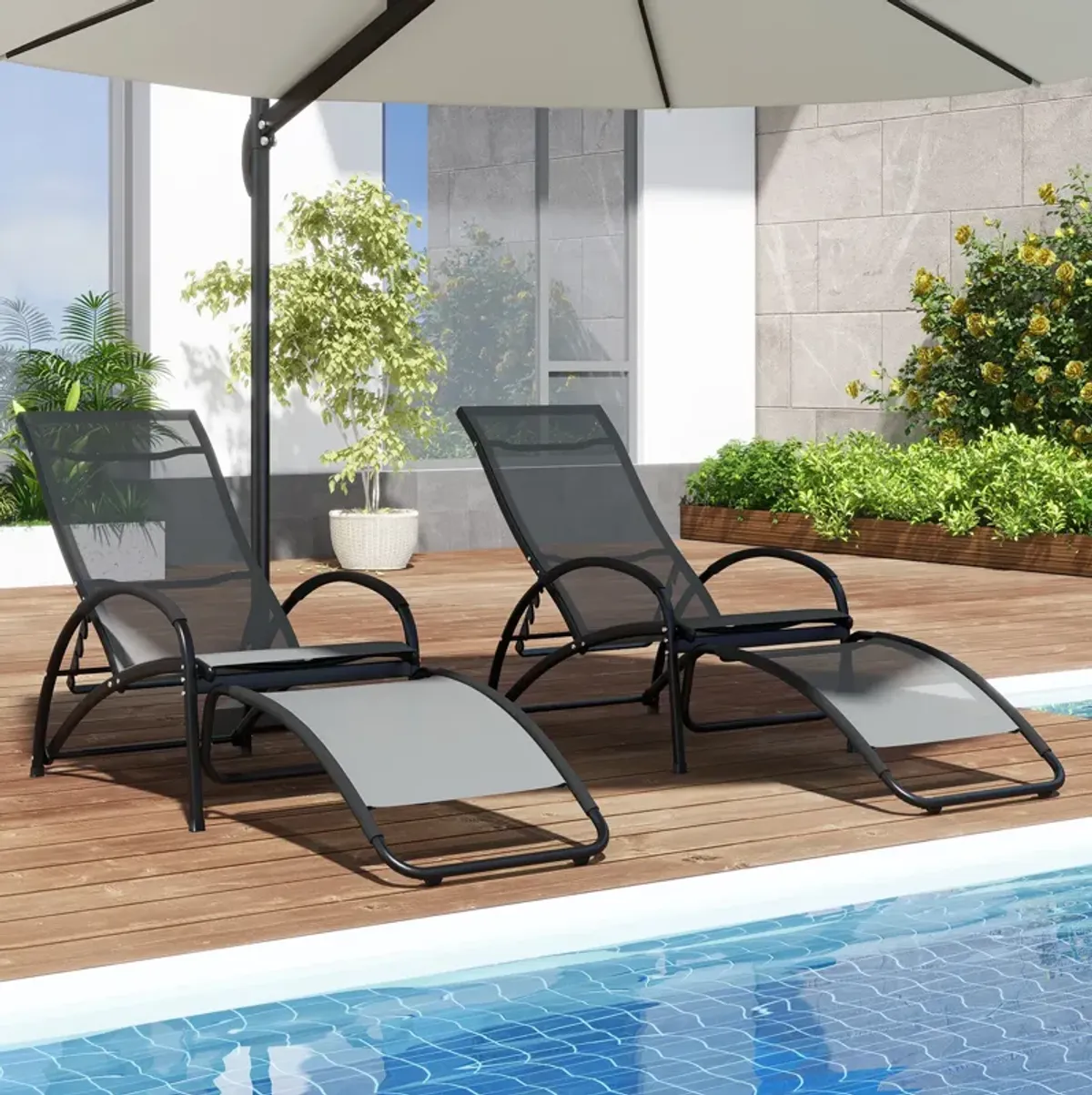 2-in-1 Outdoor Rocking Chair with 4-Position Adjustable Backrest for Patio Porch Poolside