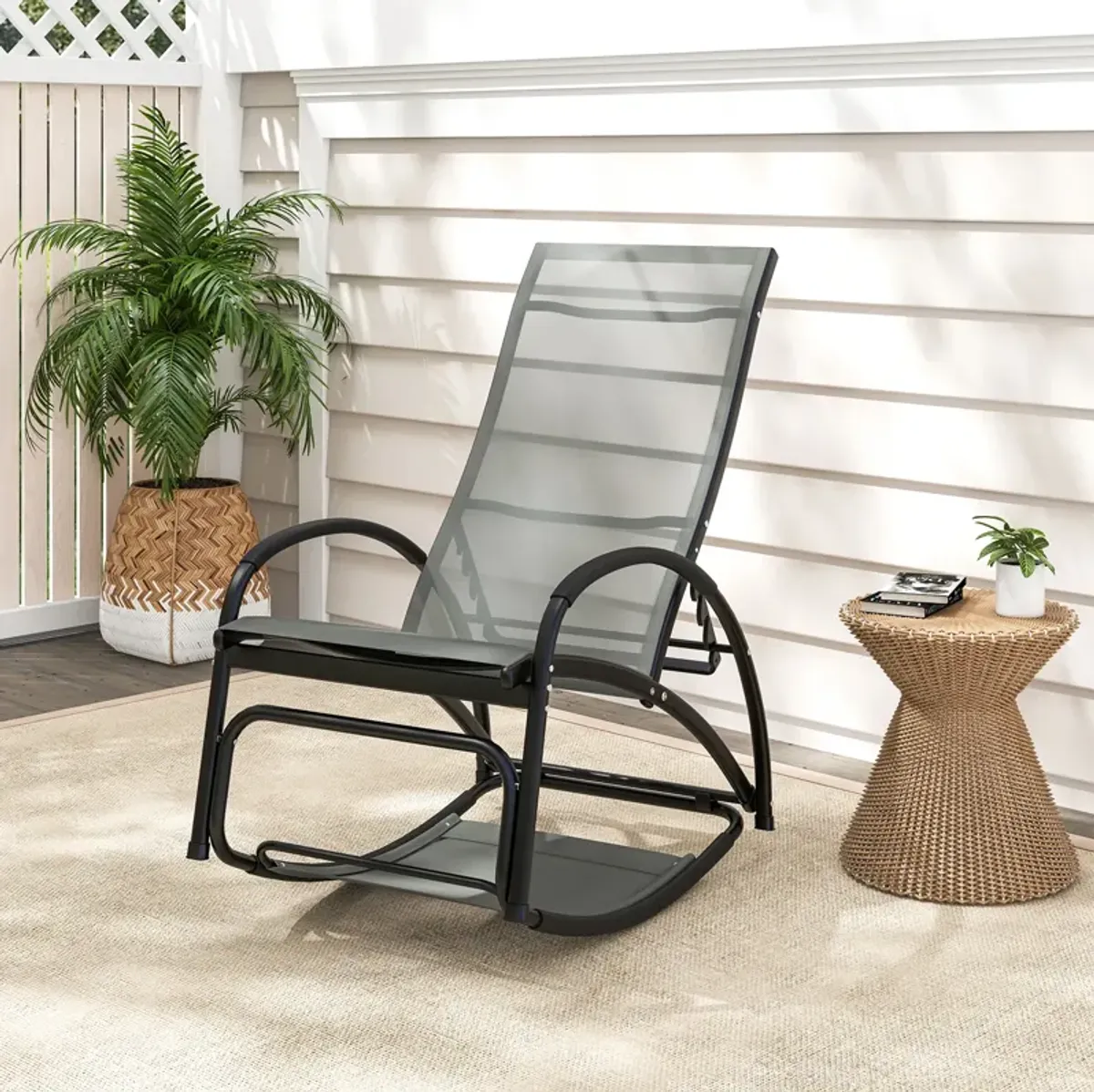 2-in-1 Outdoor Rocking Chair with 4-Position Adjustable Backrest for Patio Porch Poolside