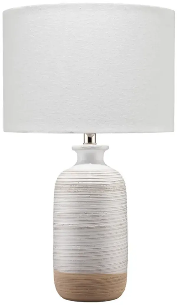 Table Lamp with Brushed Ceramic Body and Fabric Shade, Cream - Benzara