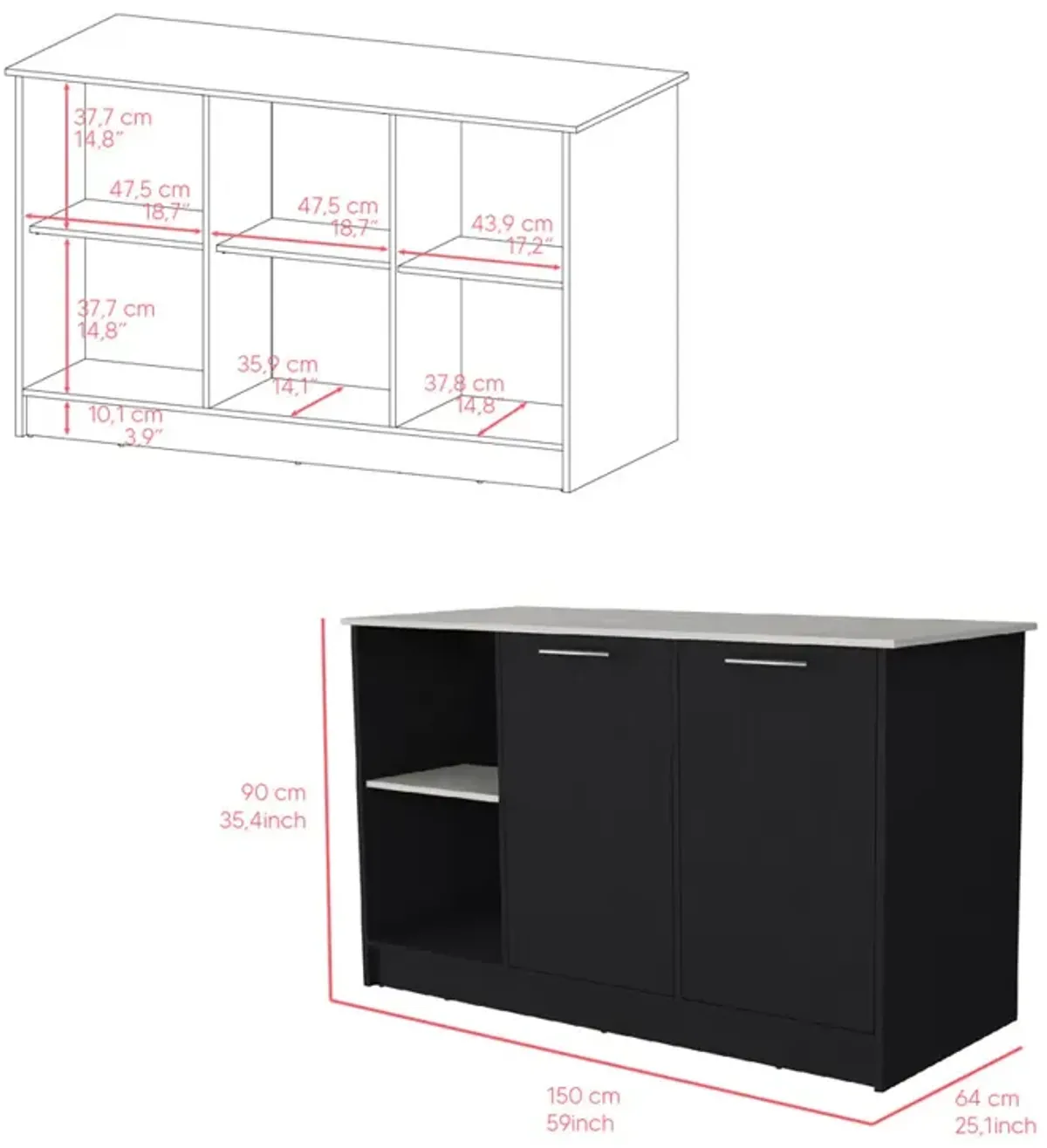 Kitchen Island Padua, Kitchen, Black / Onyx