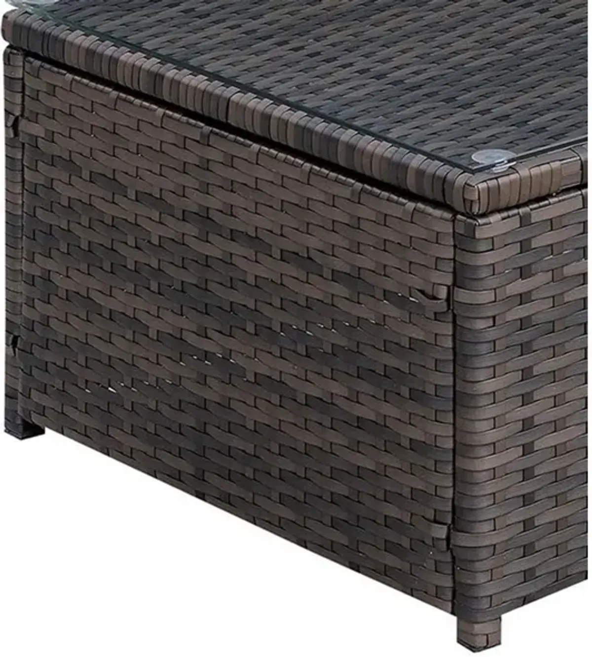 Rectangular Faux Rattan and Aluminum Coffee Table with Glass Top, Brown-Benzara