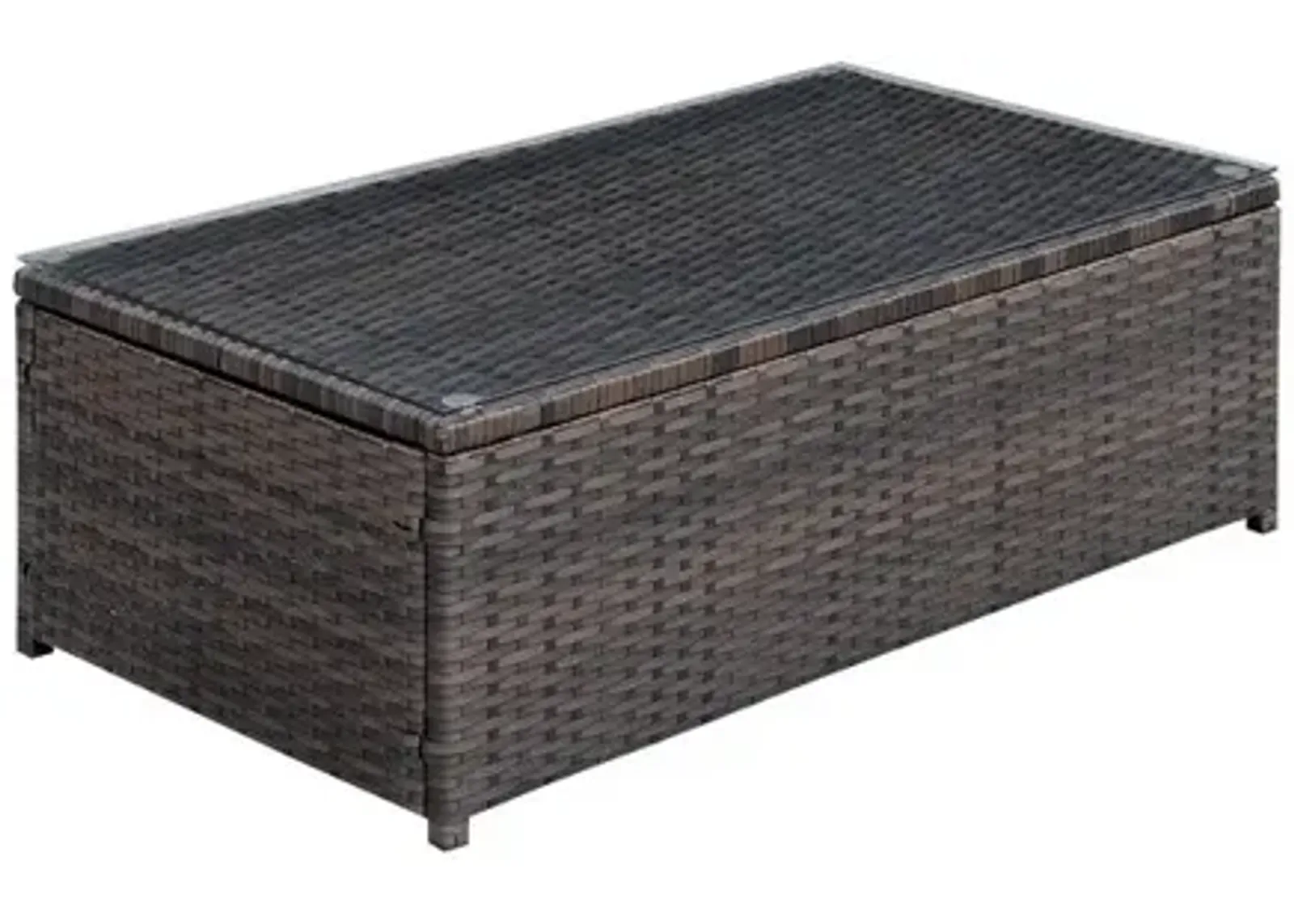 Rectangular Faux Rattan and Aluminum Coffee Table with Glass Top, Brown-Benzara