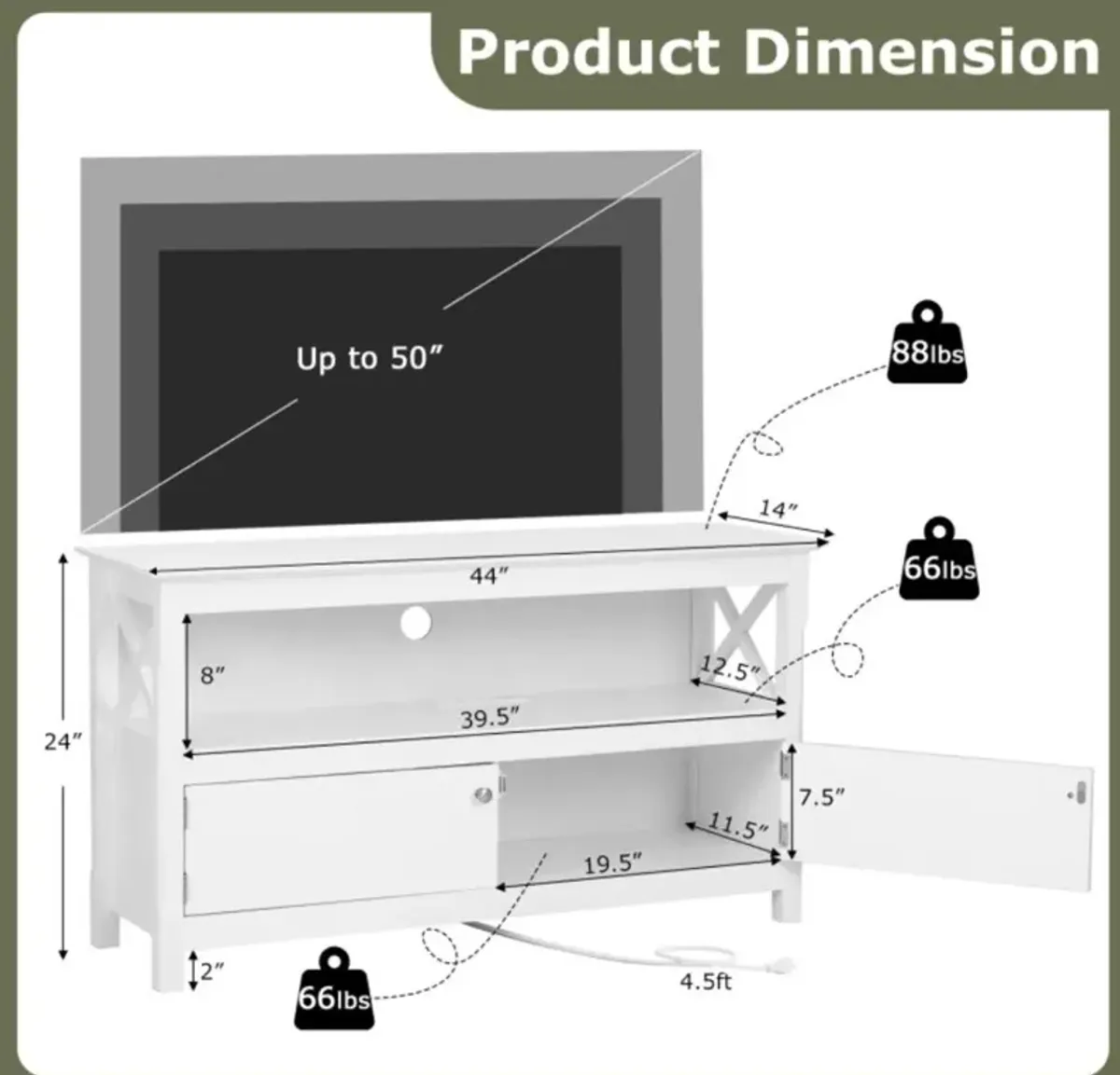 Hivvago 44 Inch Wooden Storage Cabinet TV Stand