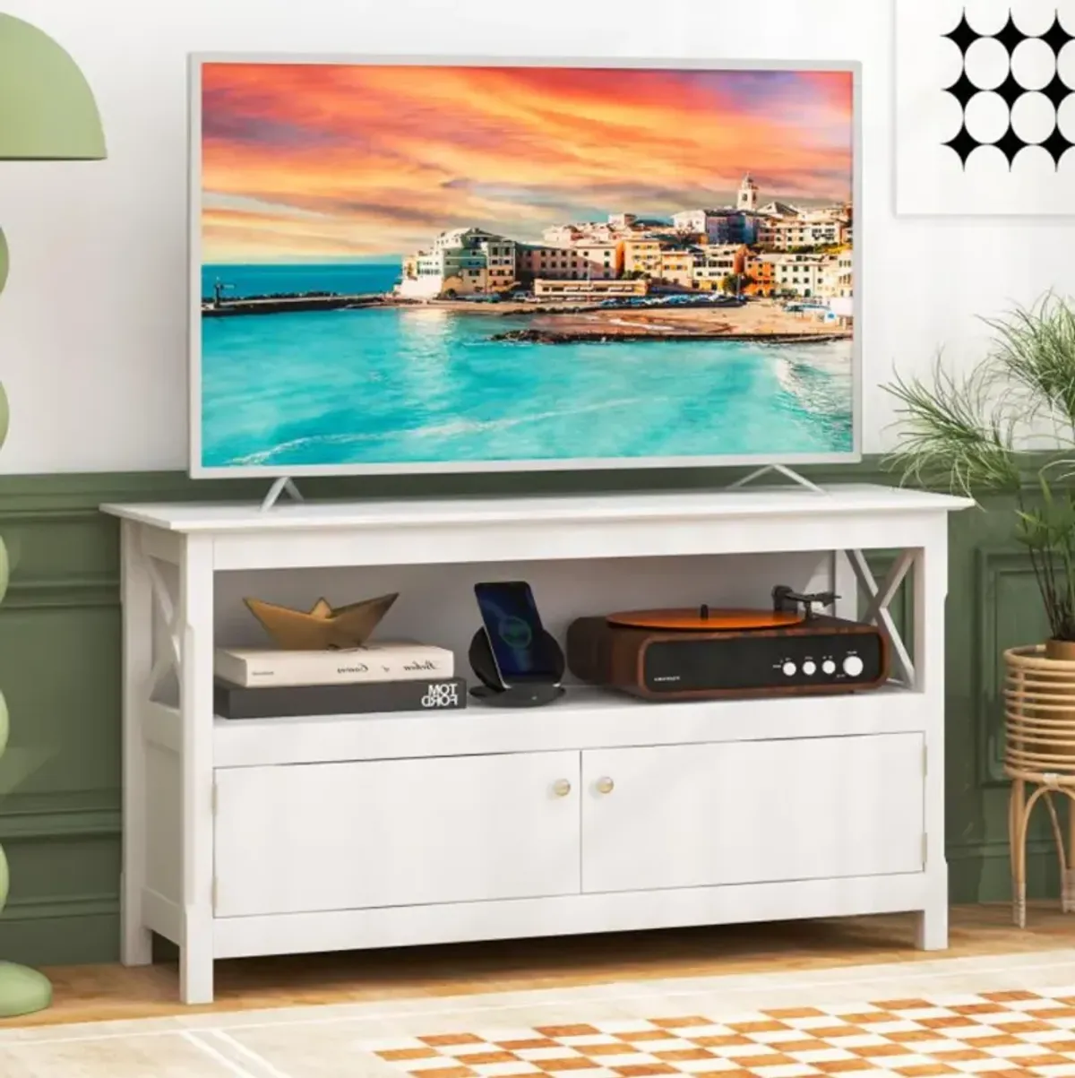 Hivvago 44 Inch Wooden Storage Cabinet TV Stand