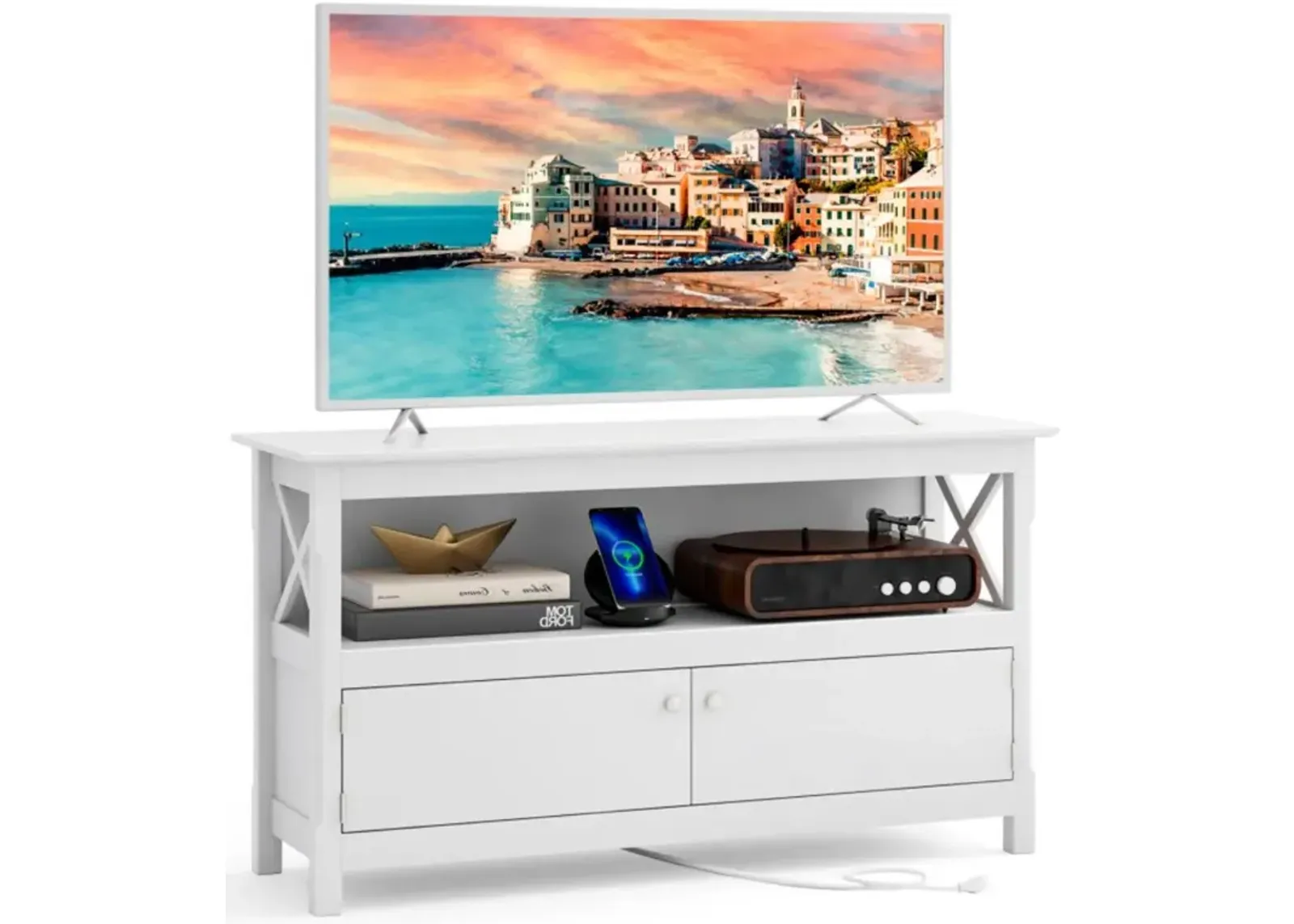 Hivvago 44 Inch Wooden Storage Cabinet TV Stand