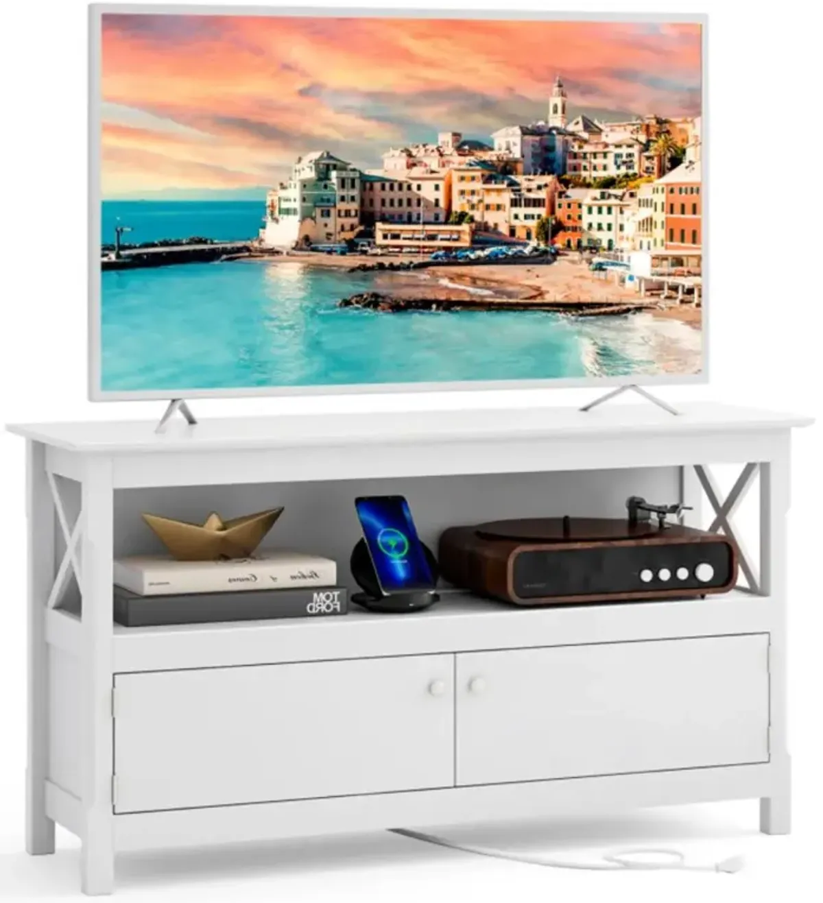 Hivvago 44 Inch Wooden Storage Cabinet TV Stand