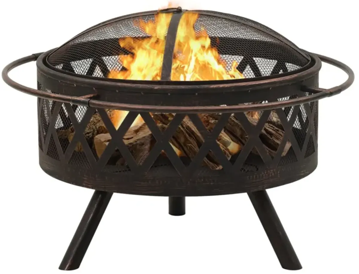 vidaXL Rustic Fire Pit with Poker 29.9" XXL Steel