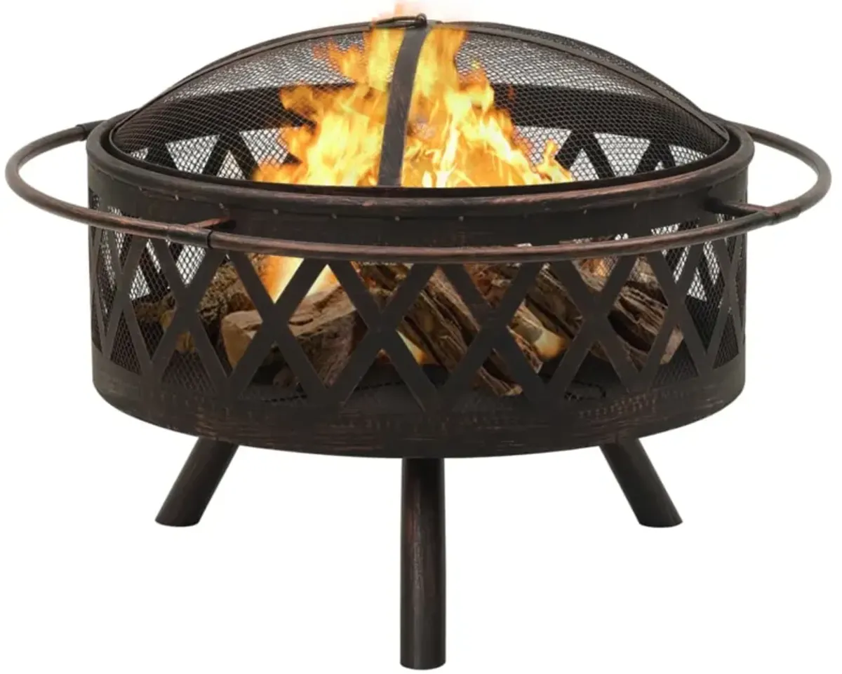 vidaXL Rustic Fire Pit with Poker 29.9" XXL Steel