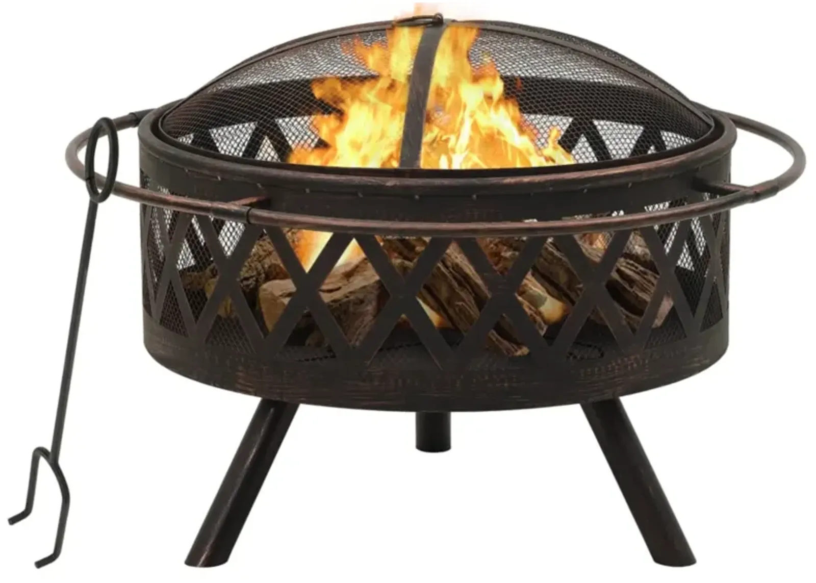 vidaXL Rustic Fire Pit with Poker 29.9" XXL Steel