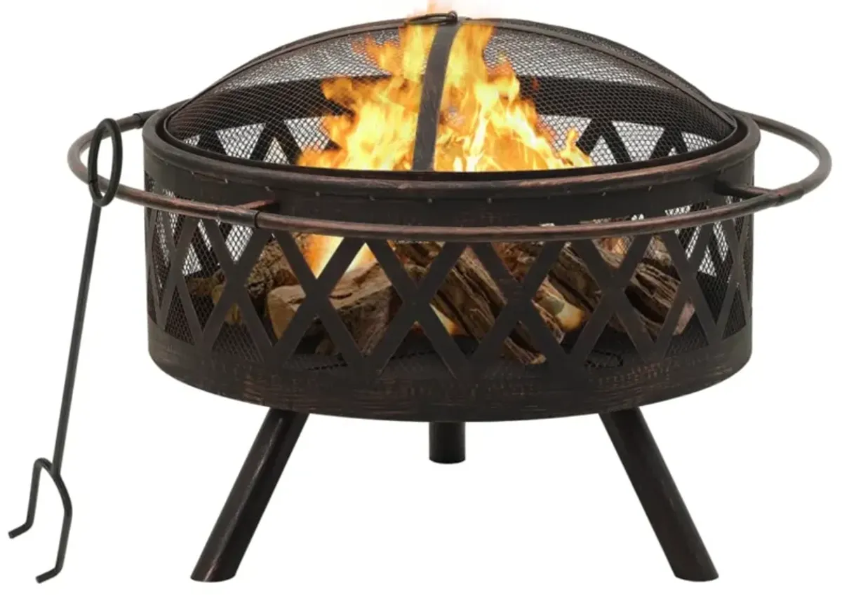 vidaXL Rustic Fire Pit with Poker 29.9" XXL Steel