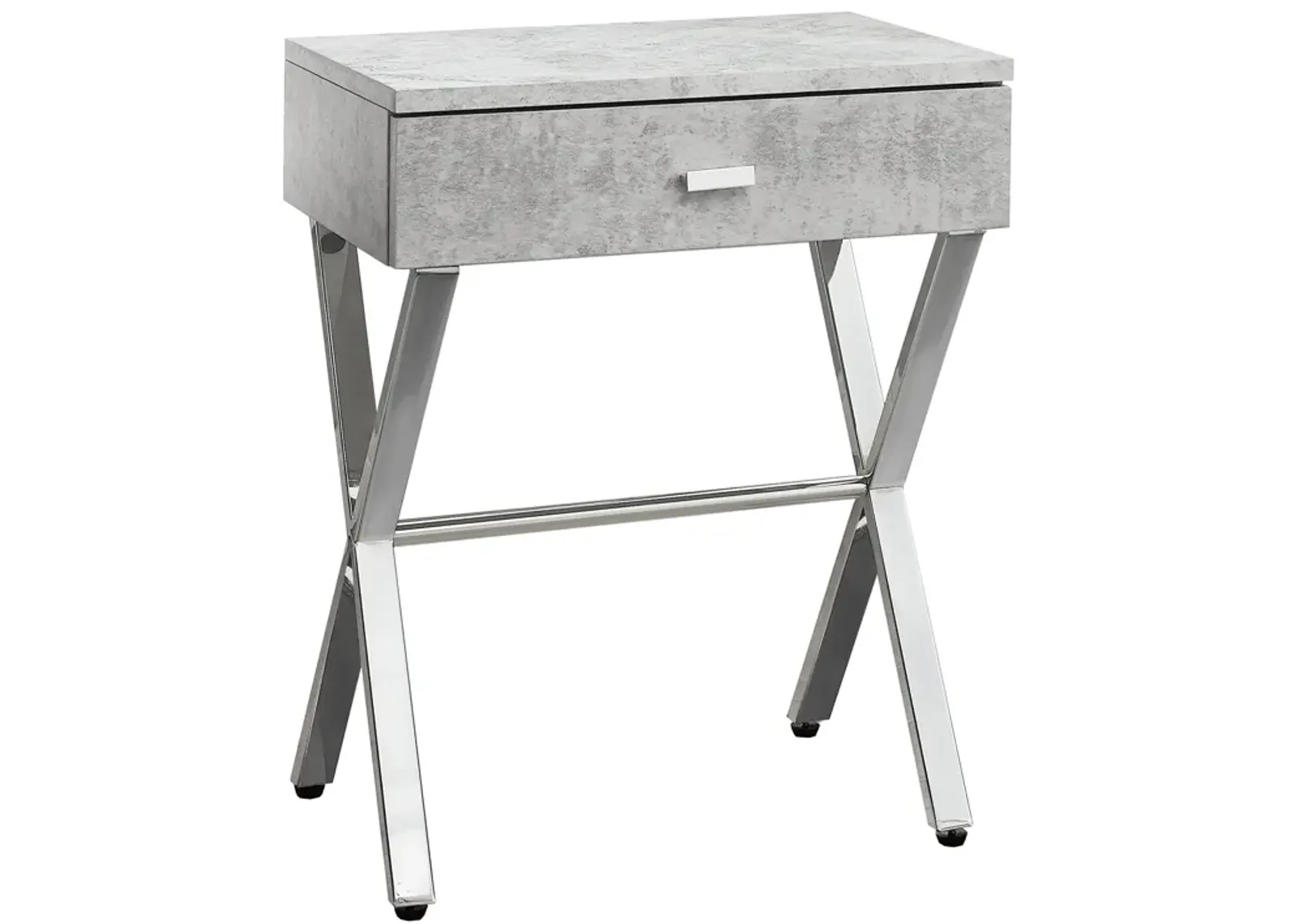 Monarch Specialties I 3264 Accent Table, Side, End, Nightstand, Lamp, Storage Drawer, Living Room, Bedroom, Metal, Laminate, Grey, Chrome, Contemporary, Modern