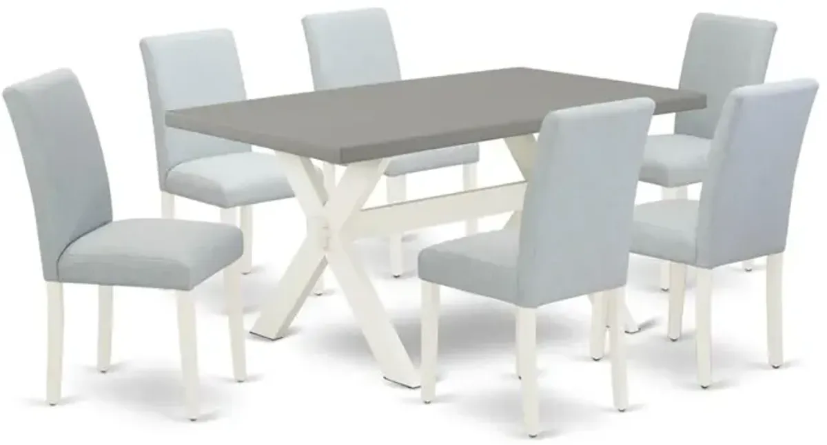 East West Furniture 7-Piece Dining Room Table Set Includes 6 Kitchen Chairs with Upholstered Seat and High Back and a Rectangular Kitchen Dining Table - Linen White Finish