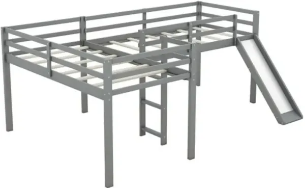 L-Shaped Twin Size Loft Bed with Ladder and Slide for Fun and Space-Saving Design