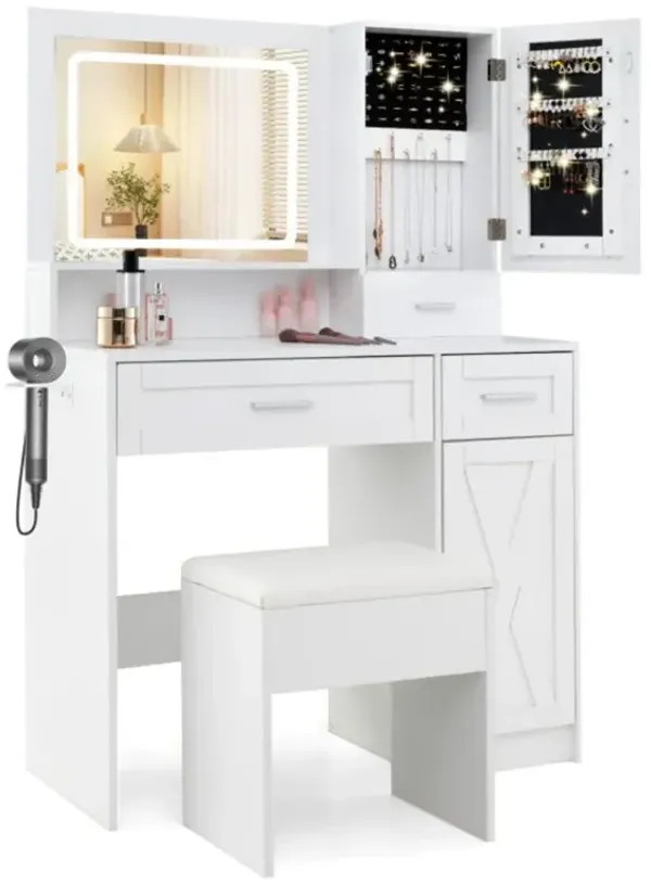 Hivvago Makeup Vanity Desk with Mirror and Lights Dressing Table and Stool Set