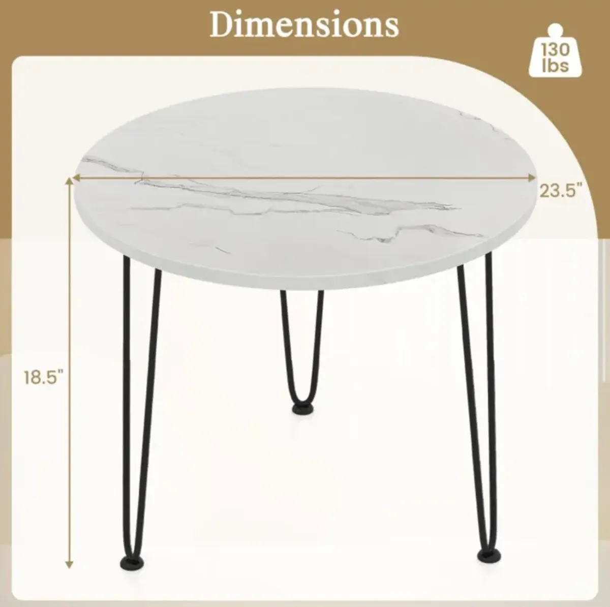 Hivvago Round End Table with Thickened Tabletop and Metal Tripod Legs